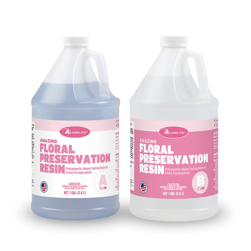 Multiple gallon-sized containers of Amazing Floral Preservation Resin